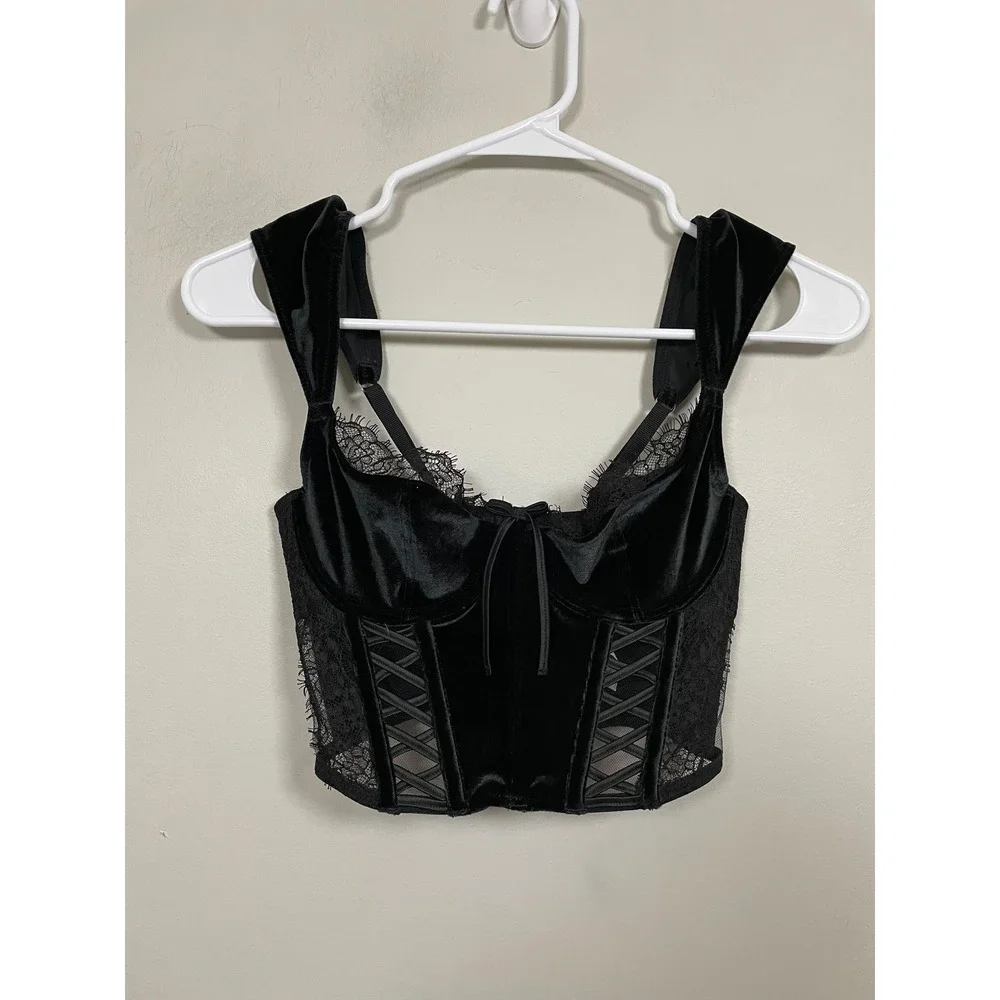 Victoria's Secret Dream Angels Lace and Velvet Cap Sleeve Corset Bra Top Size XS